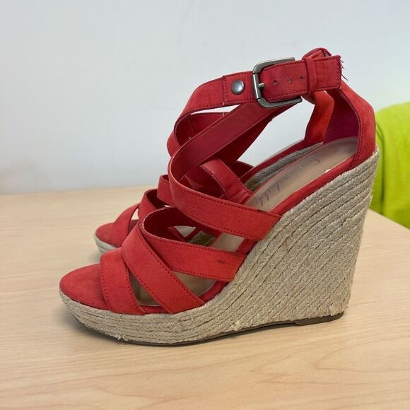 Sam & Libby Salmon Banquet Strappy Espadrille Wedge Sandals sz 9 EUC - Picture 4 of 6